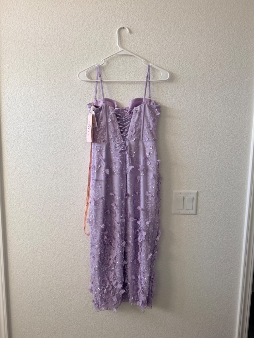 Oh Polly Eudora Lace-Up Corset Midaxi Dress w/ slit in Lilac - Picture 2 of 5